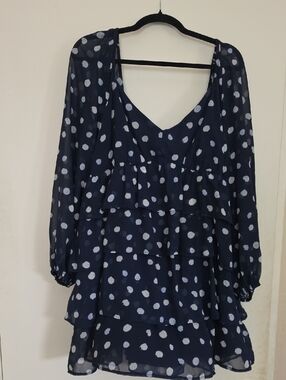Abercrombie & Fitch Navy and White Polka Dot Tiered Tunic